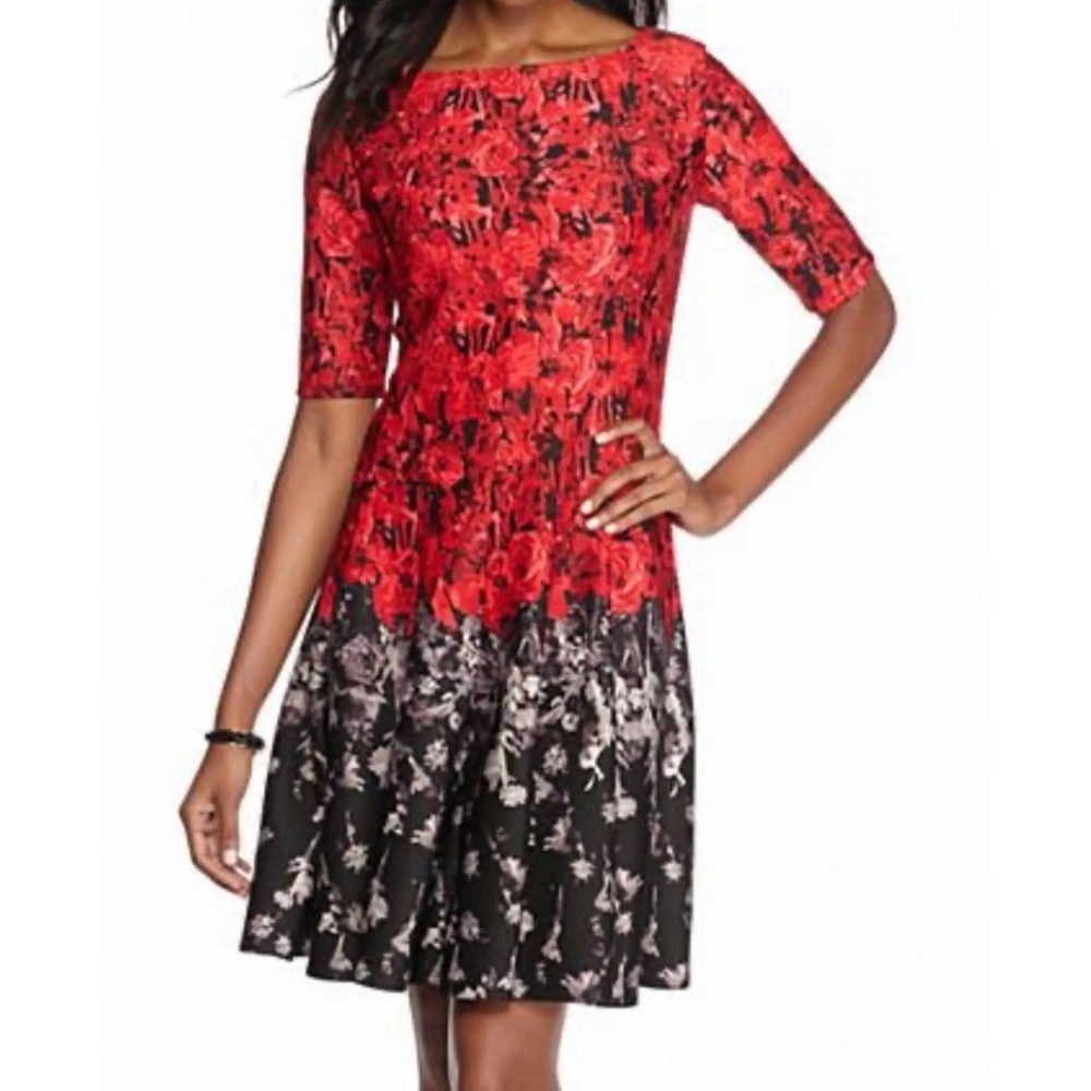 Julian Taylor Black Red Pleated Floral Dress Fit & Flare Size 18W
